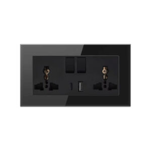 Wall Socket Double + USB_C Glass Black