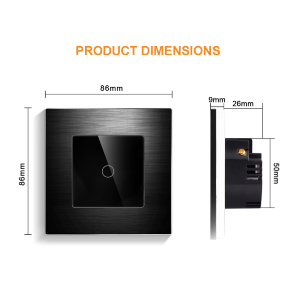 Aluminum Frame Touch Switch Dimensions Black